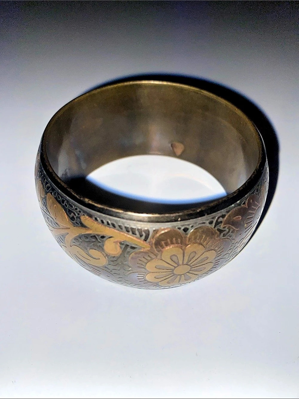 Engraved Floral Bracelet in Gold & Black